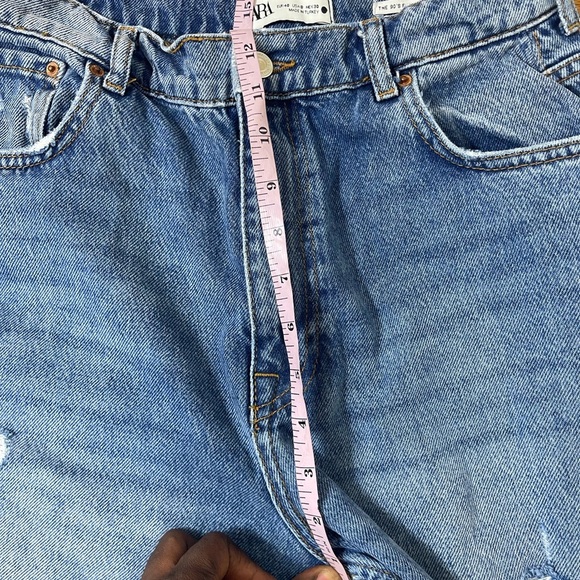 Zara The 90'S Full Length Jeans high Rise med blue size 8 causal distressred - Picture 5 of 6